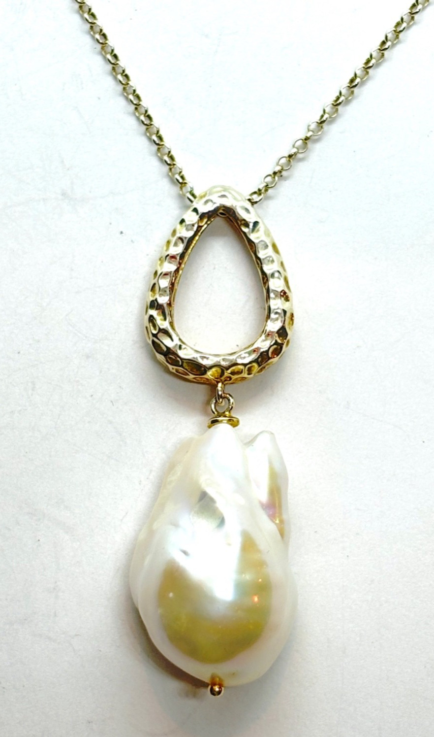 Sterling Silver Gilt Large Natural Baroque Pearl Pendant Necklace – 11.2 grams