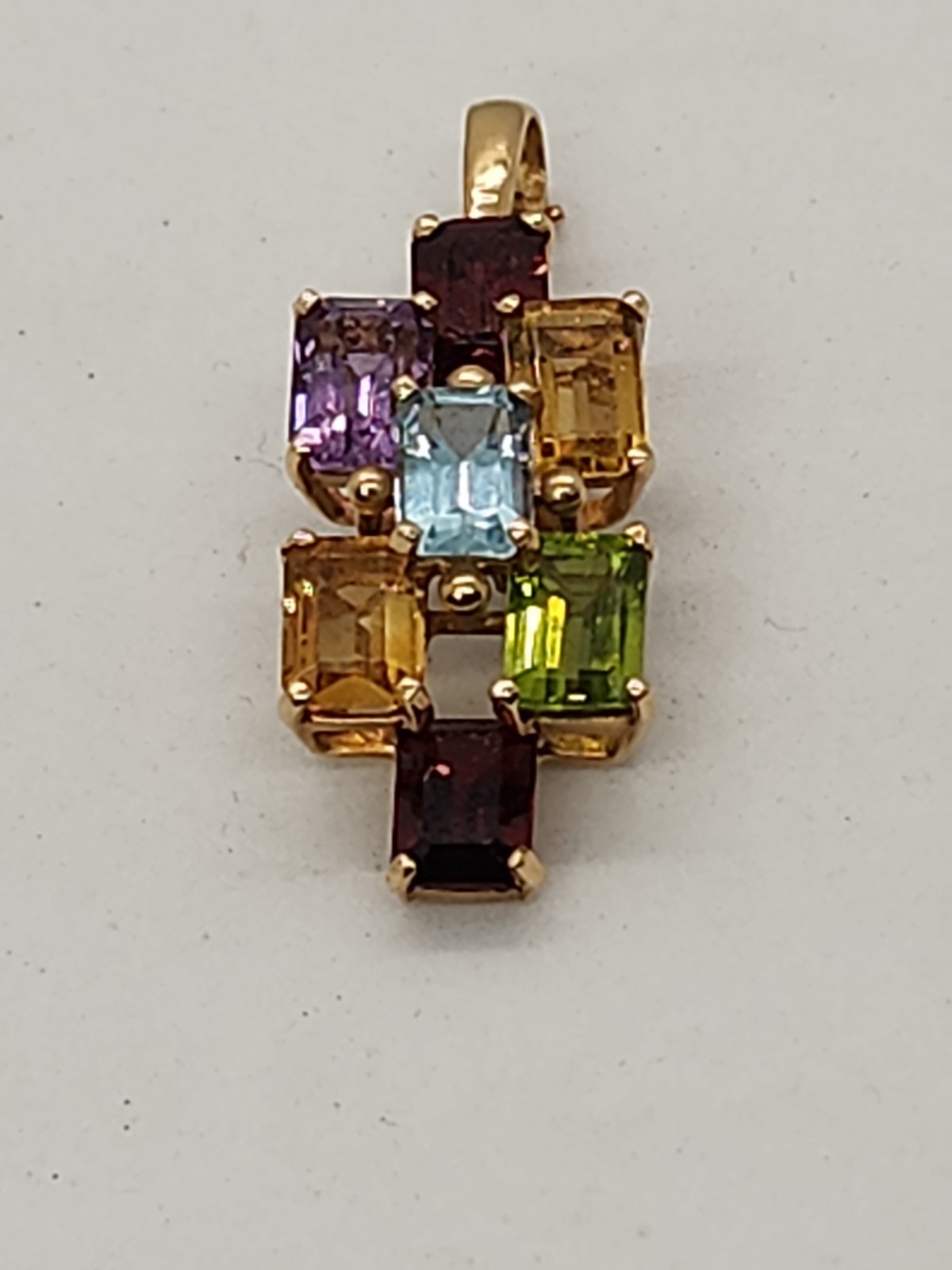 14 K Gold & Multi-Colored Gemstone Signed Pendant/Enhancer