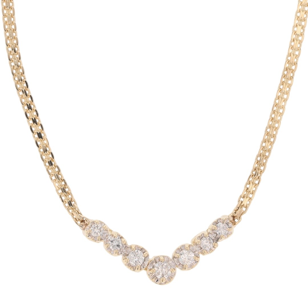 .42ctw Round Diamond Prong-Set Chevron 16.5″ Necklace 14k Yellow Gold 6.42 Grams