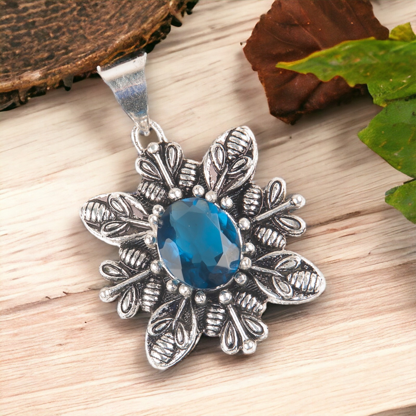 London Blue Topaz Gemstone Jewelry 925 Silver Handmade Pendant 1.59″ For Girls