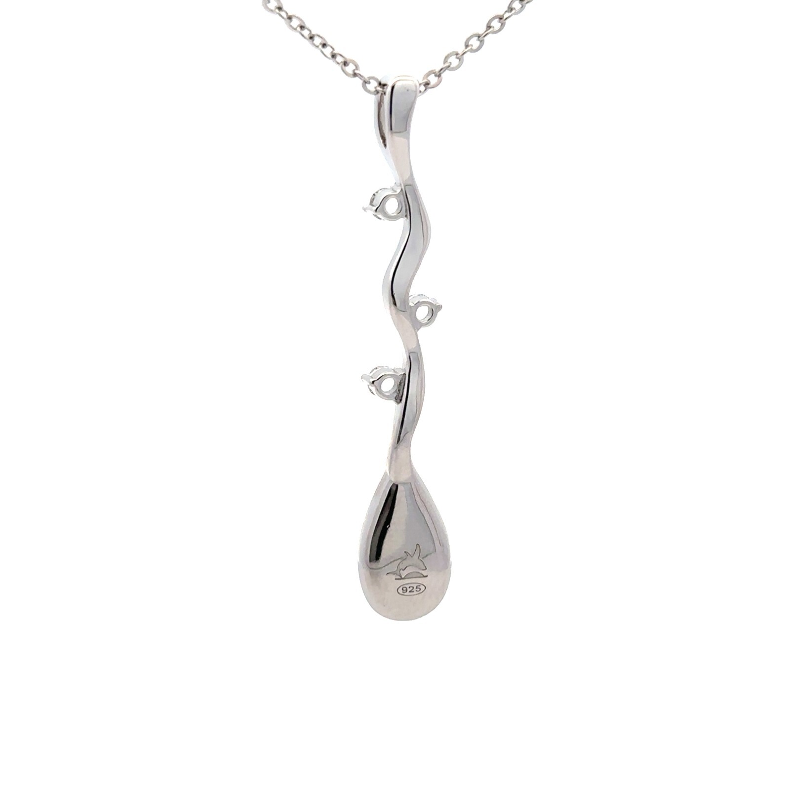 Sterling Silver Larimar And CZ Necklace (3/8 x 2 Inch)–Chain 18+1 Inch