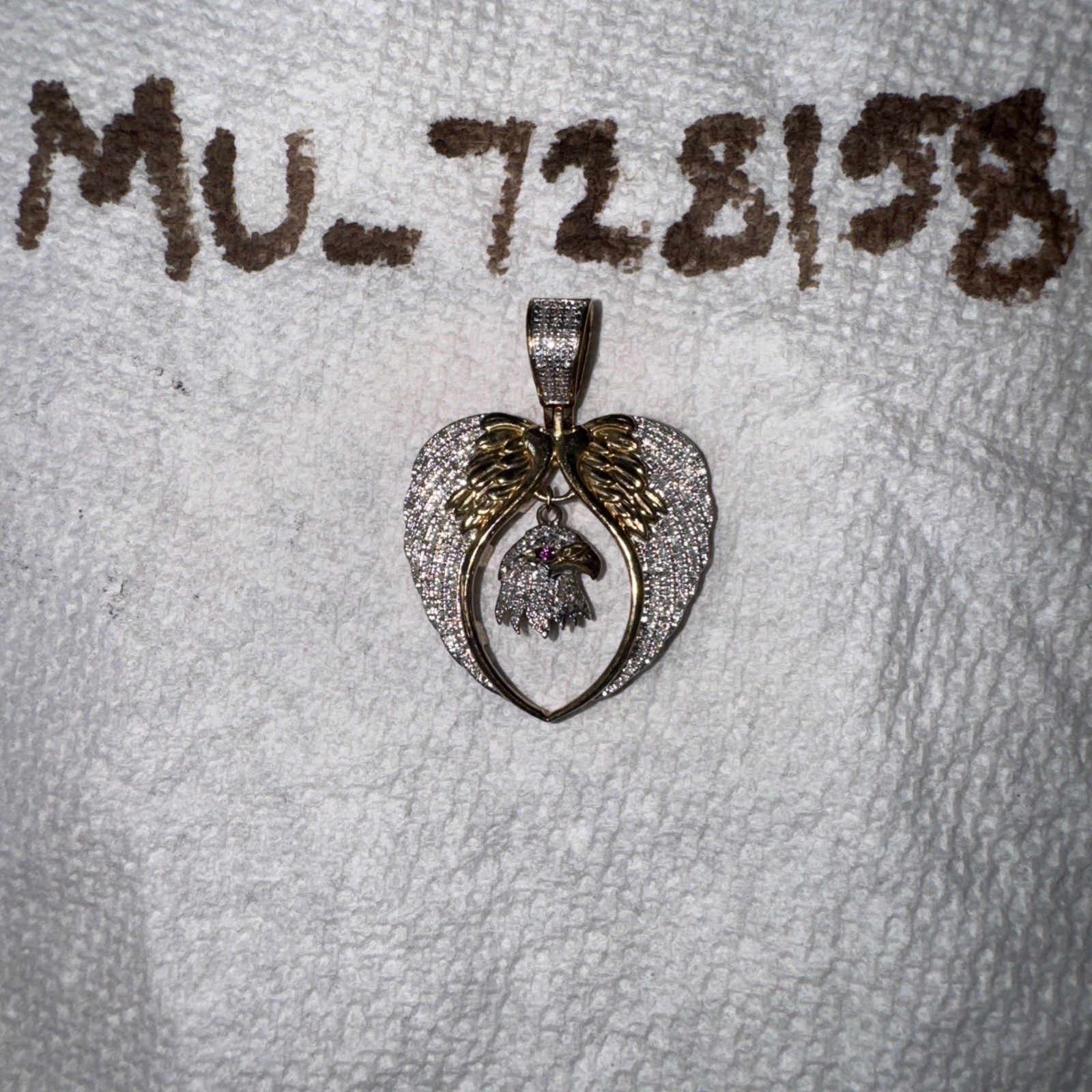 10k Yellow Gold Angel Wings With Eagle 0.41 Ct Diamond Charm Pendant