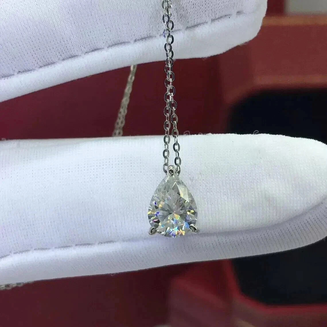 2.00Ct Pear Cut Real Moissanite Solitaire Pendant 14K White Gold Over Free Chain