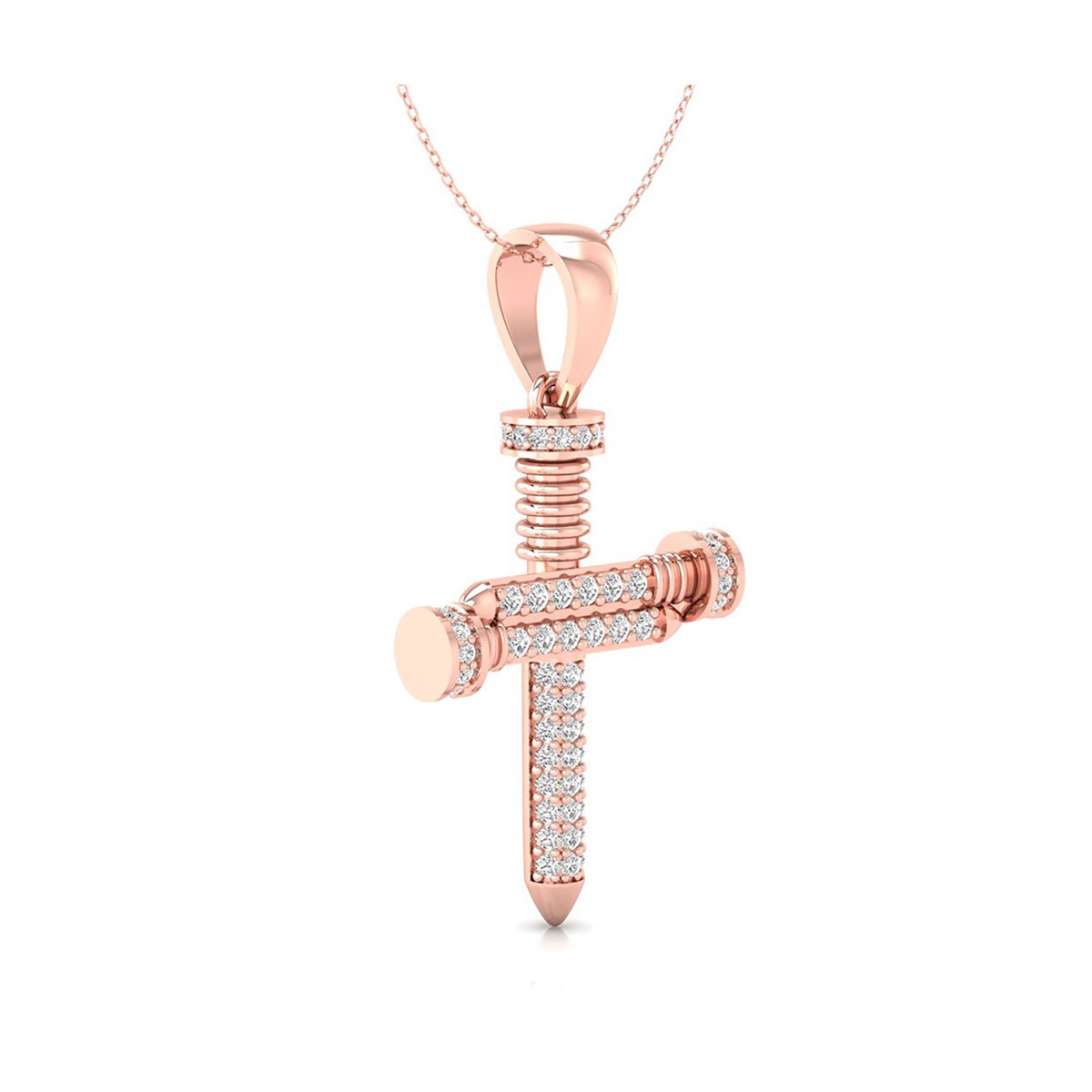 0.60 CT E-F/VVS Round Lab Grown Diamond 14K Gold Engagement Nail Cross Pendant