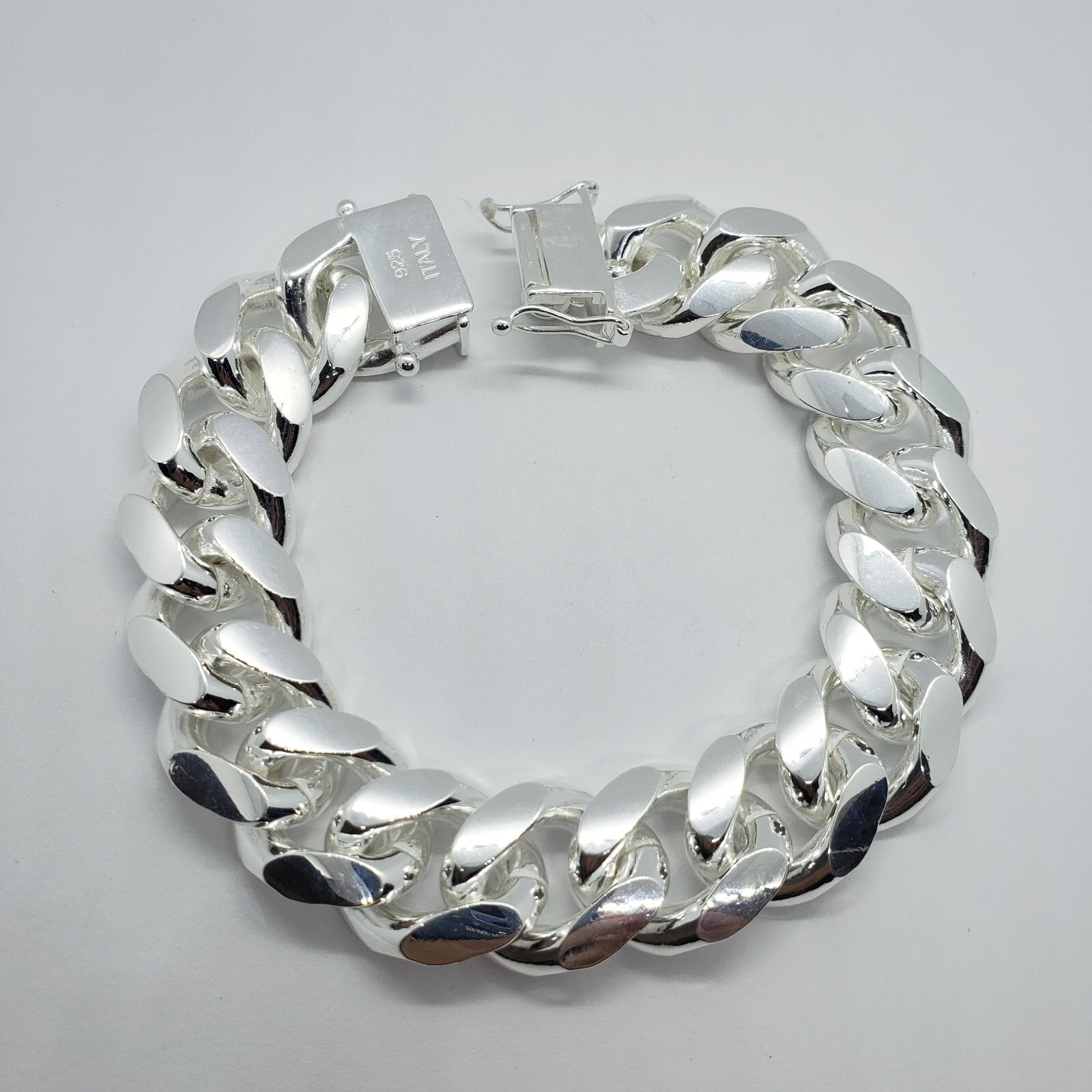 Sterling Silver Miami Cuban Link Chain Domed Surface Thick Bracelet 18mm 8″ 9″