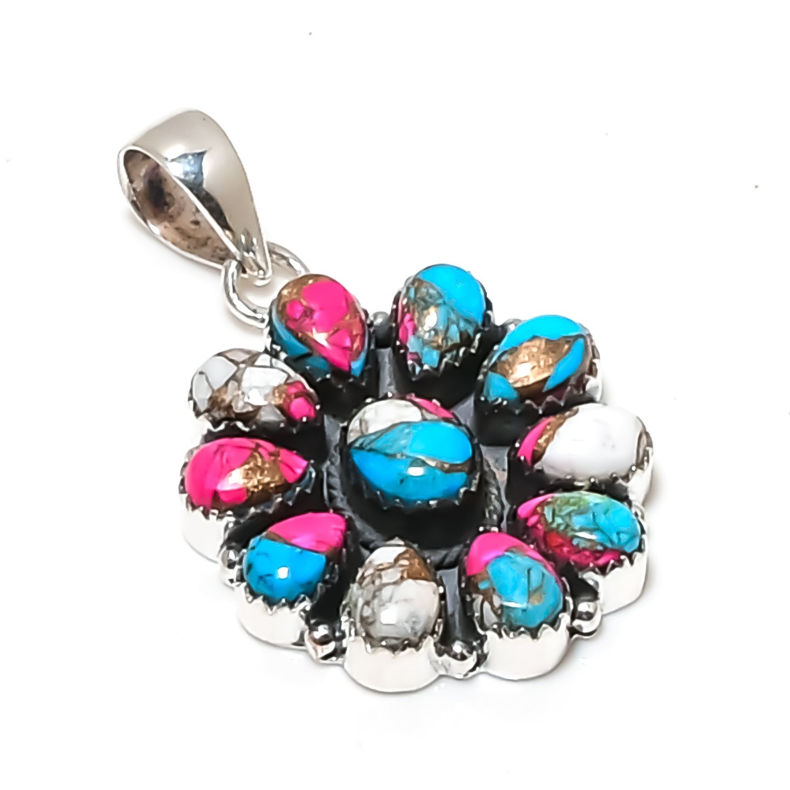 Cotton Candy Turquoise Gemstones Handmade 925 Sterling Silver Pendant Jewelry