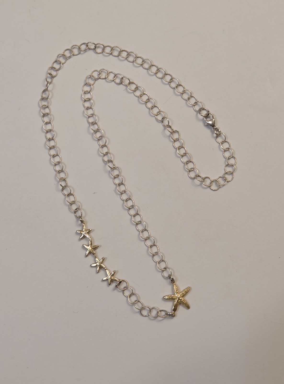 Sterling Silver Star Fish Stationary Necklace Two Tone 18″ Beach Jewelry