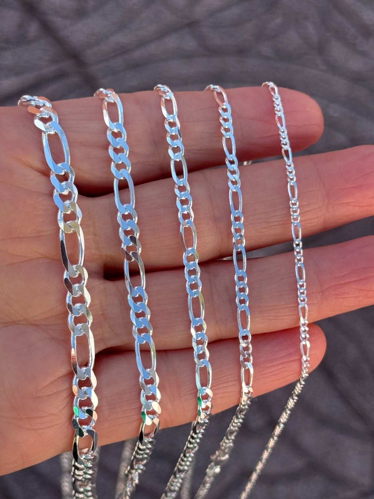 925 Sterling Silver Figaro Chain High Polished