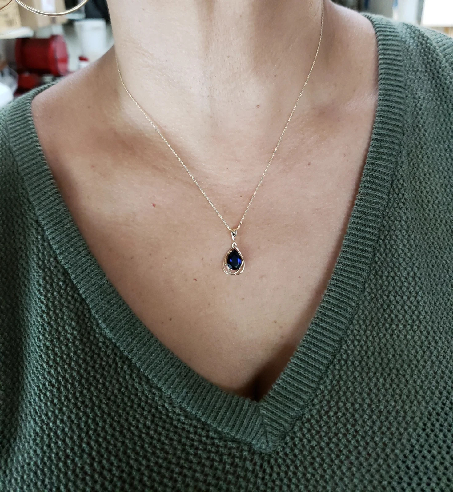 3.00Ct Pear Cut Lab Created Sapphire Teardrop Necklace 14k Yellow Gold Plated