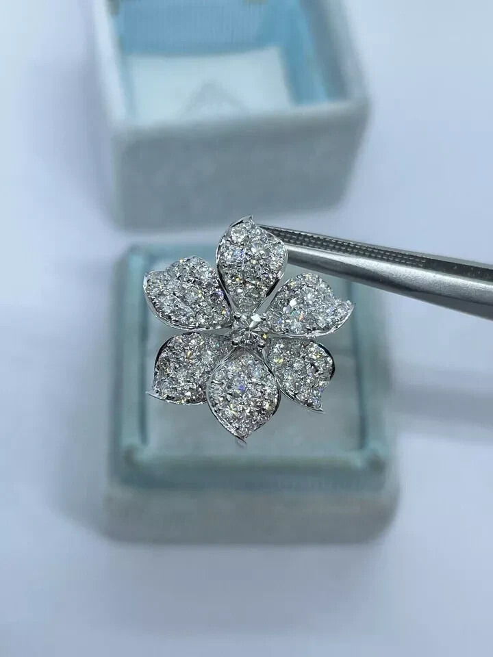 2.00Ct Lab Created Diamond Round Flower Pendant 14K White Gold Plated Free Chain