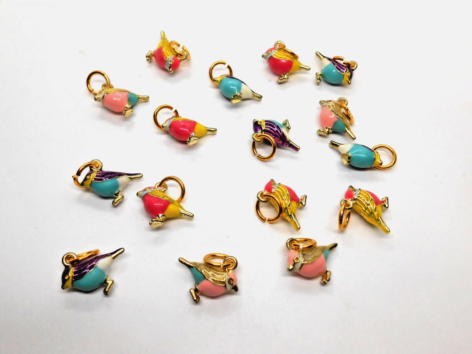 Wholesale Lot of 16 Mini Birds- Charms with Gold Jump Rings