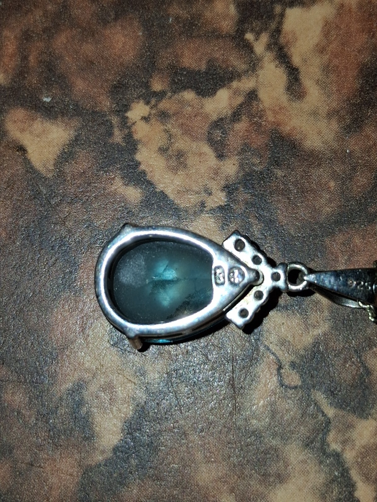 Vintage Style 925 Sterling Teardrop Pendant Blue Topaz Gem w/ CZ Sparkle Chain