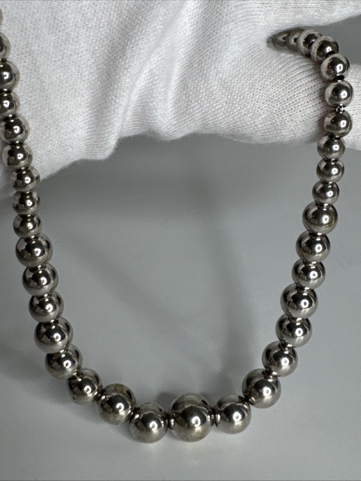 RIC Sterling Silver Graduated Bead Ball Necklace 18″ Italy 925