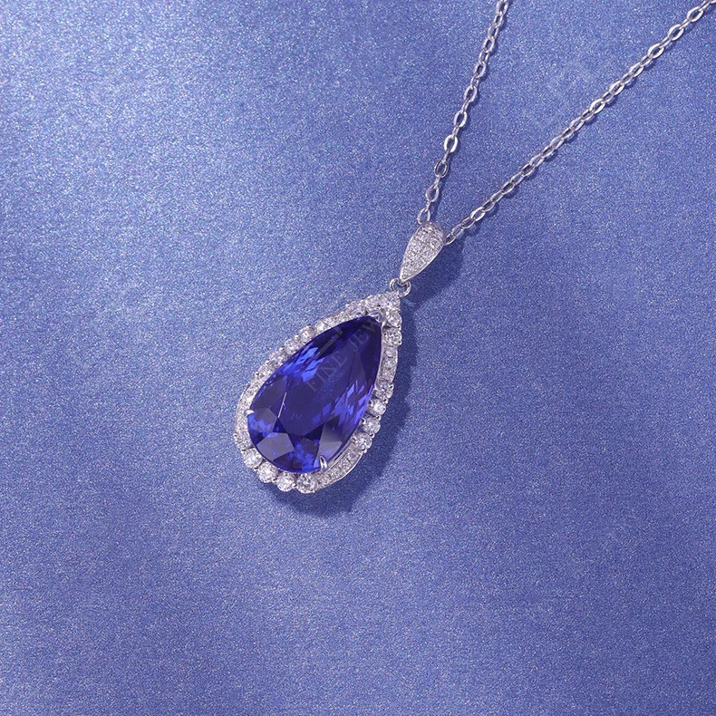 5.00Ct Pear Cut Natural Blue Tanzanite & Diamond 14K White Gold Luxury Pendant