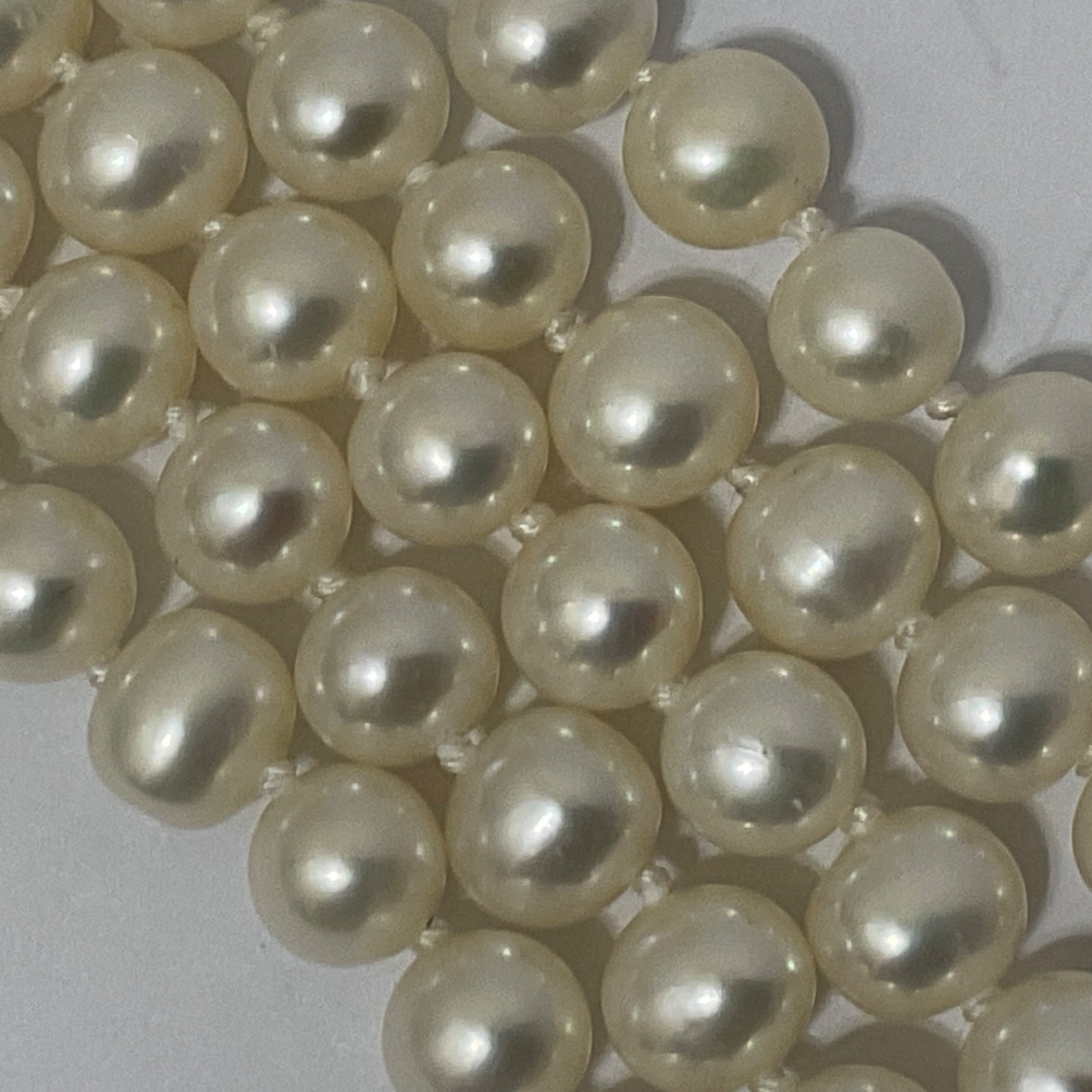 OW Genuine Pearl Necklace Near Round Cream Sheen Knotted Sterling Silver 18”