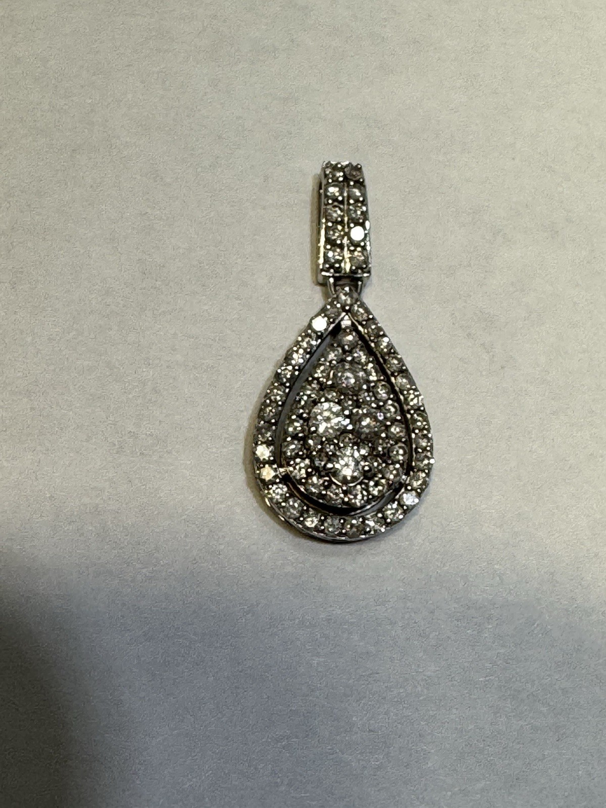 14k White Gold Natural Diamond round cut 1.25ctw Cluster Pendant Teardrop