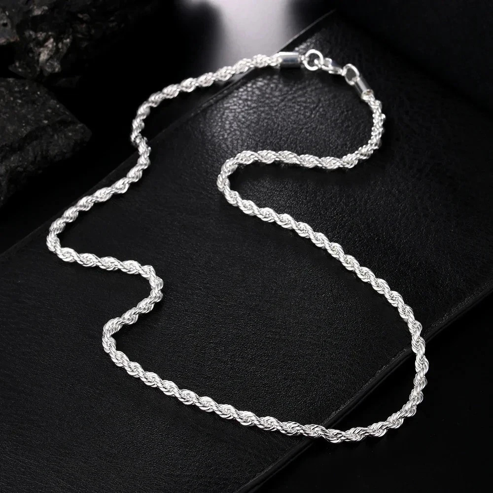 925 Sterling Silver Italian Rope Chain Men’s Necklace 4mm