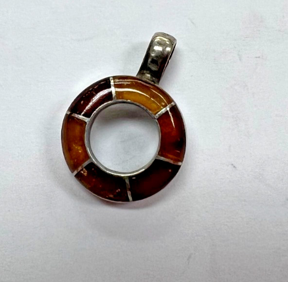Unknown Designer Sterling Silver Donut Multi-Orange Color Stone Pendant [075DuW]