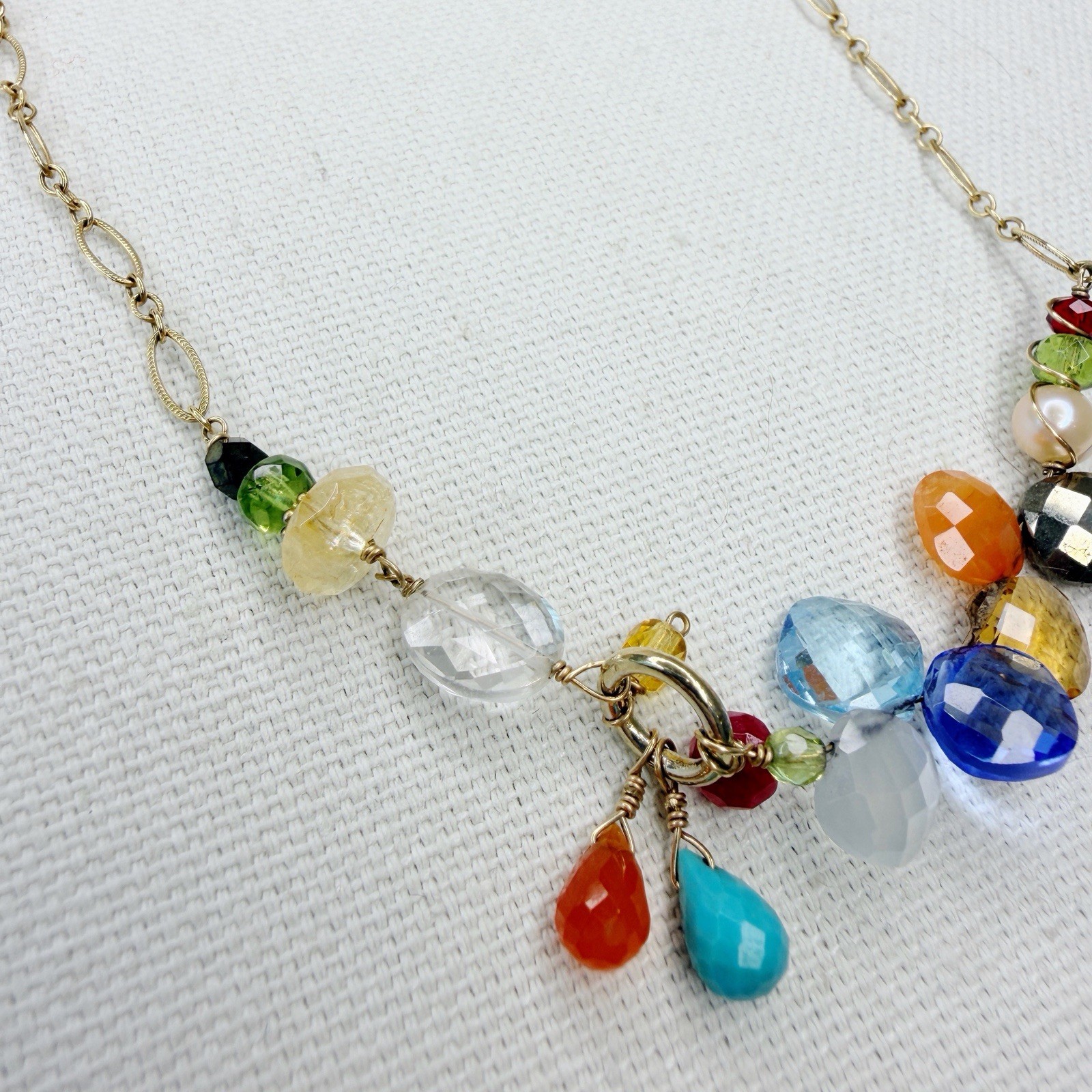 Anna Balkan Cluster Gemstone Necklace Pearl Topaz Carnelian Citrine Peridot Boho