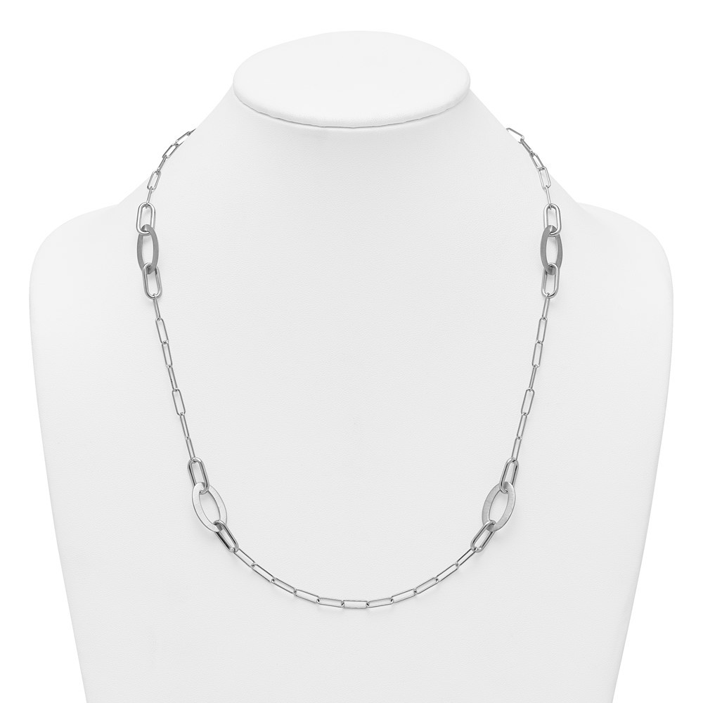 Sterling Silver Brushed Fancy Paperclip and Oval Link Necklace 24″