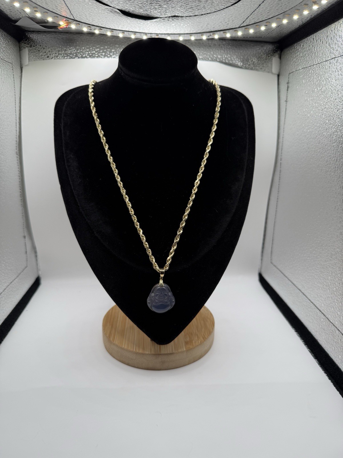 10k Solid Gold Set 4mm 24” Rope & Genuine Purple Jade 10k Solid Gold Bezel