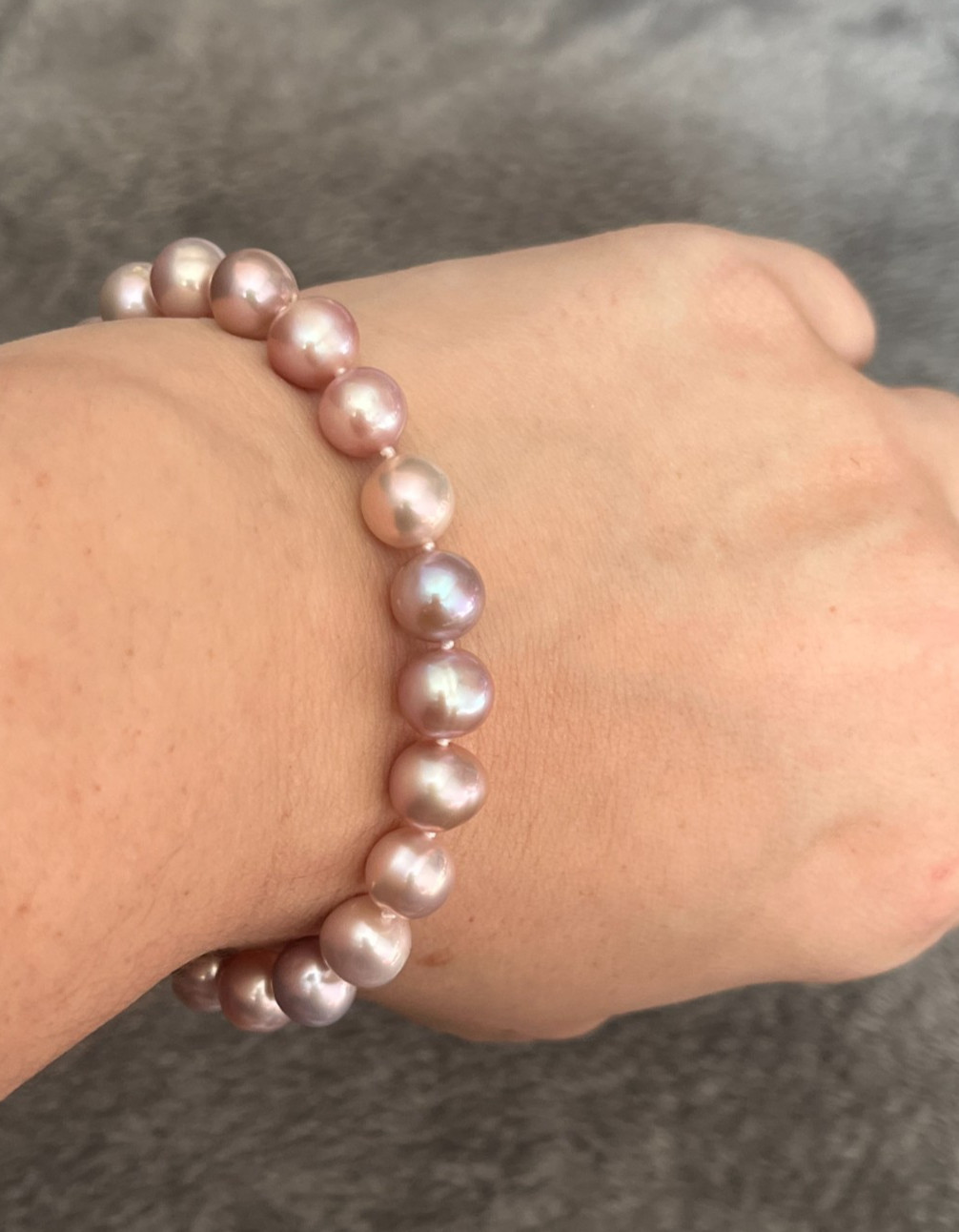 7.4mm-8.5mm Lavender Pearl Necklace Bracelet Earrings Set 45-50/19-24cm S925