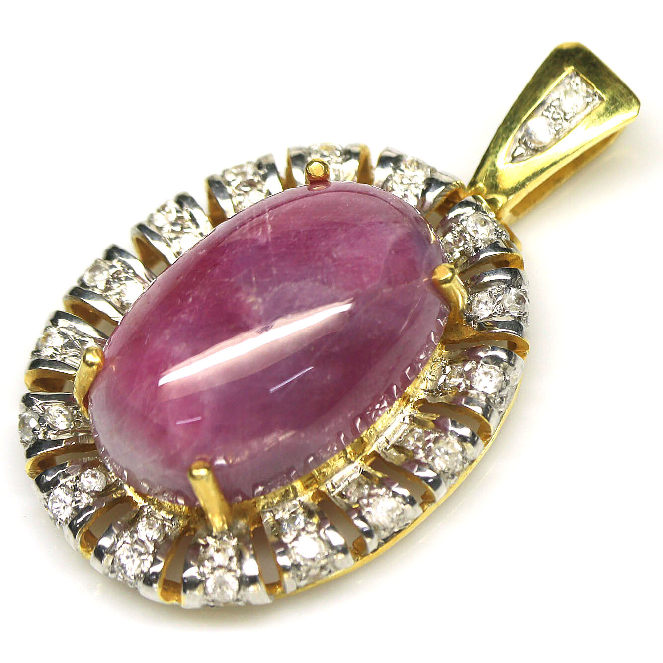 Gemstone 17 x 26 mm. Pink Ruby & White Zircon Pendant 925 Silver 18K Gold