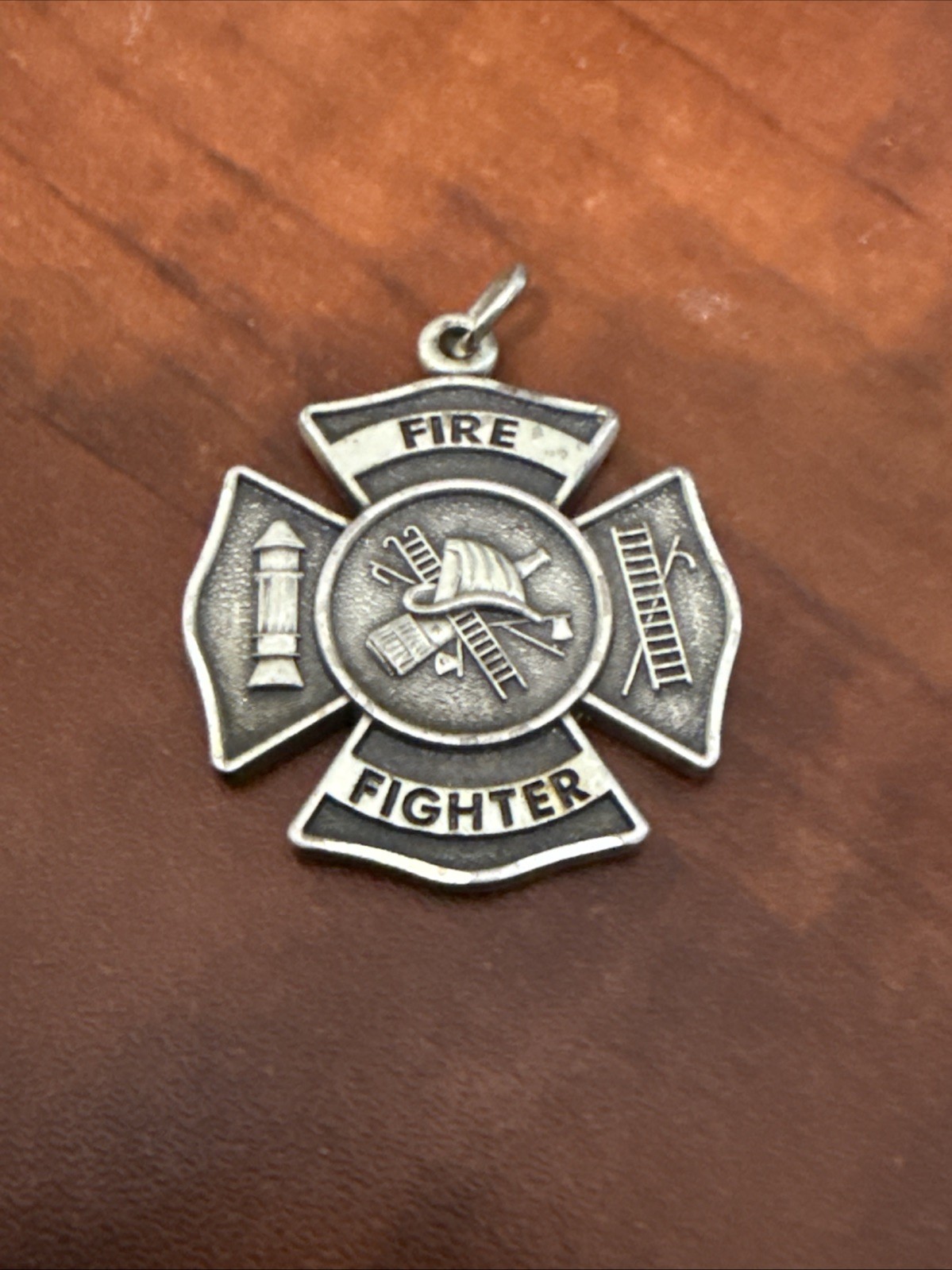 Men’s Sterling Silver Fire Fighter Shield Medal Cross Philippians 4:13 Necklace