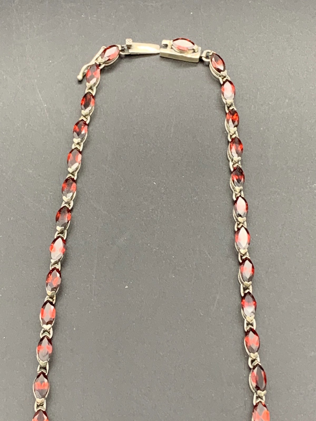 NF 925 STERLING SILVER GARNET COCKTAIL TENNIS DROP NECKLACE (671)