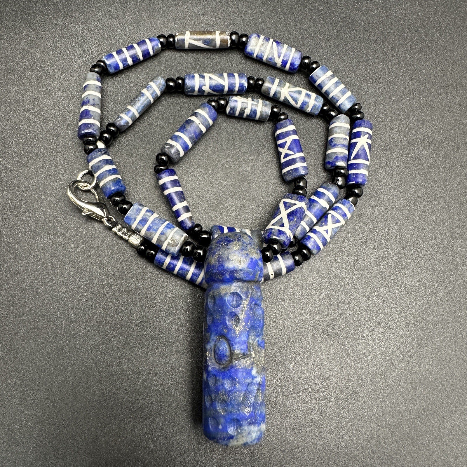 Vintage Rare Natural Lapis Lazuli Beads And Pendant Necklace Rare