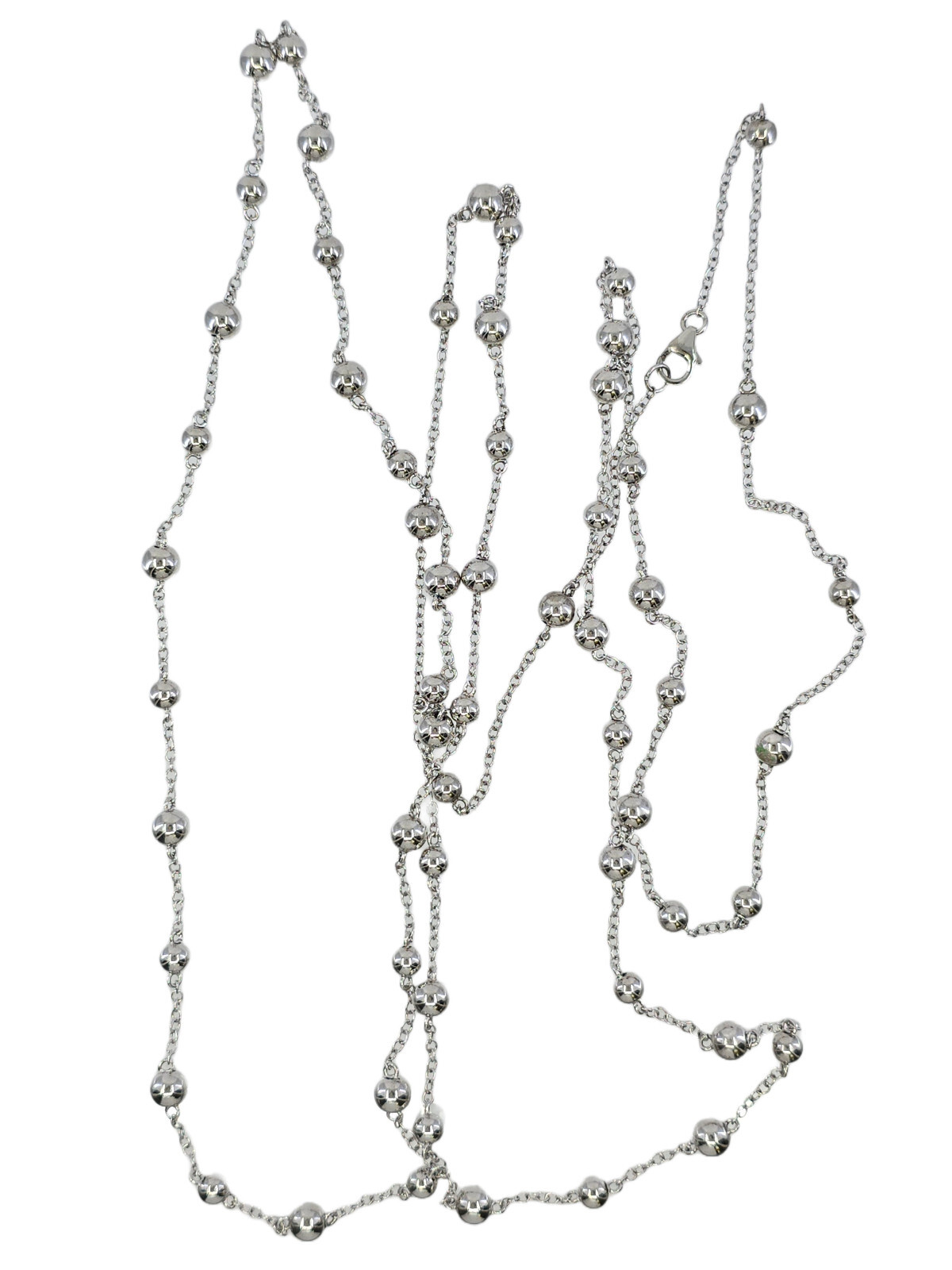 VTG 925 STERLING SILVER CURB LINK CHAIN & 6mm BEAD LONG STATION NECKLACE ~ 57 in