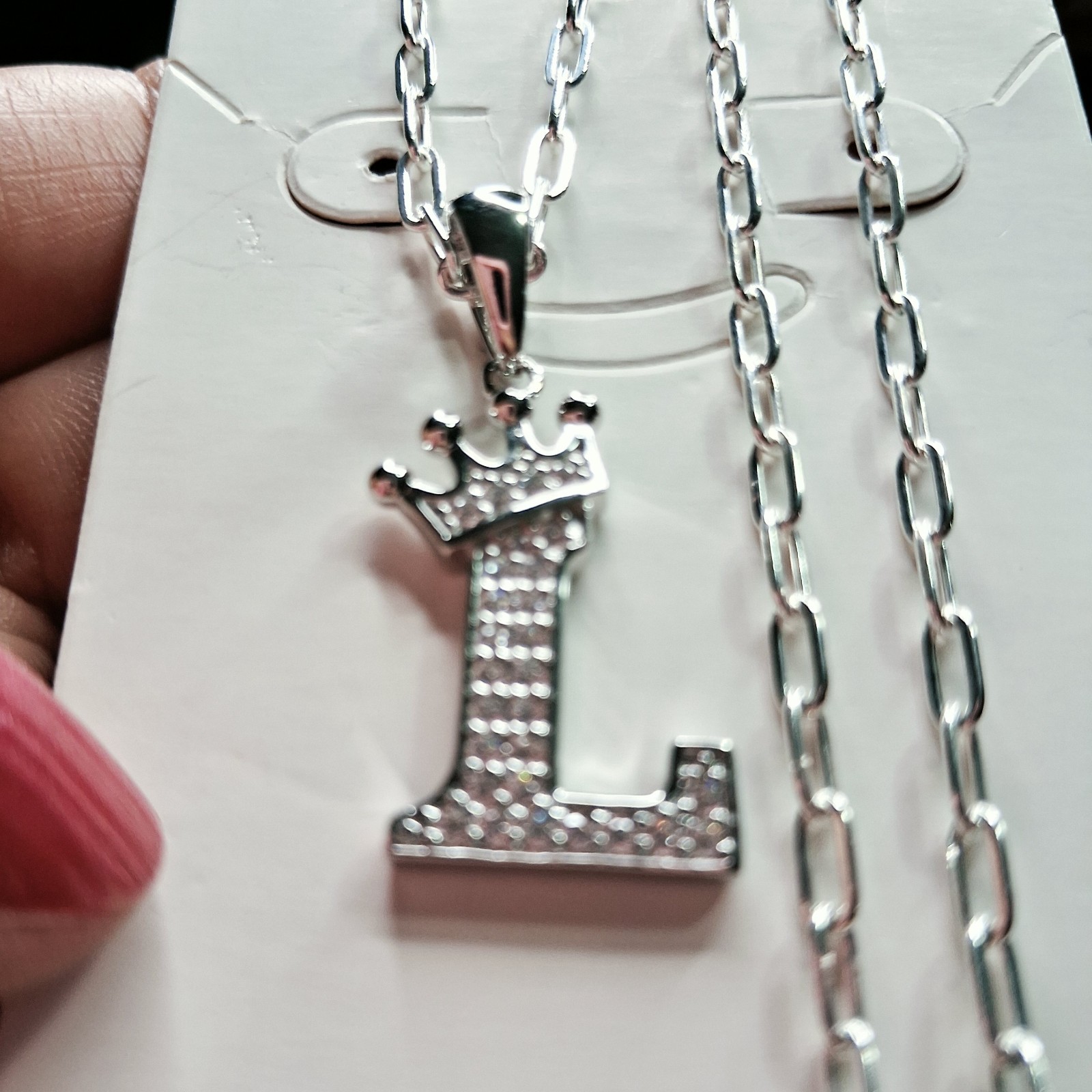 Initial Paper Clip Necklace in Sterling Silver 18″ With Letter L