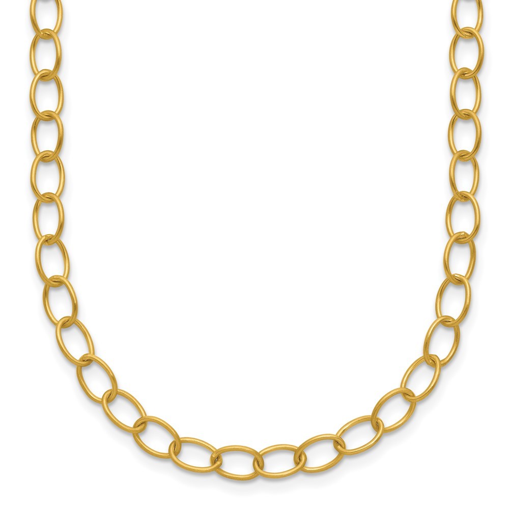 18K Yellow Gold Satin 5mm Solid Oval Link Necklace 18″