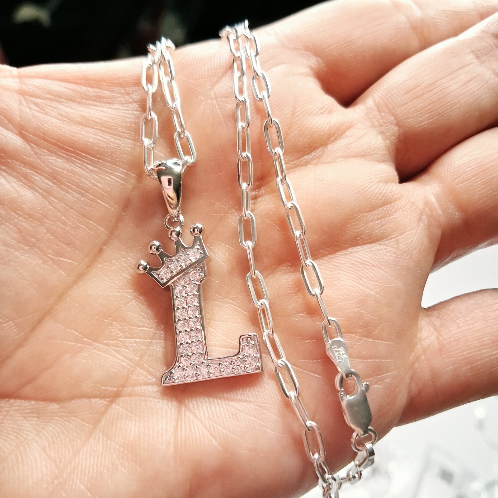 Initial Paper Clip Necklace in Sterling Silver 18″ With Letter L
