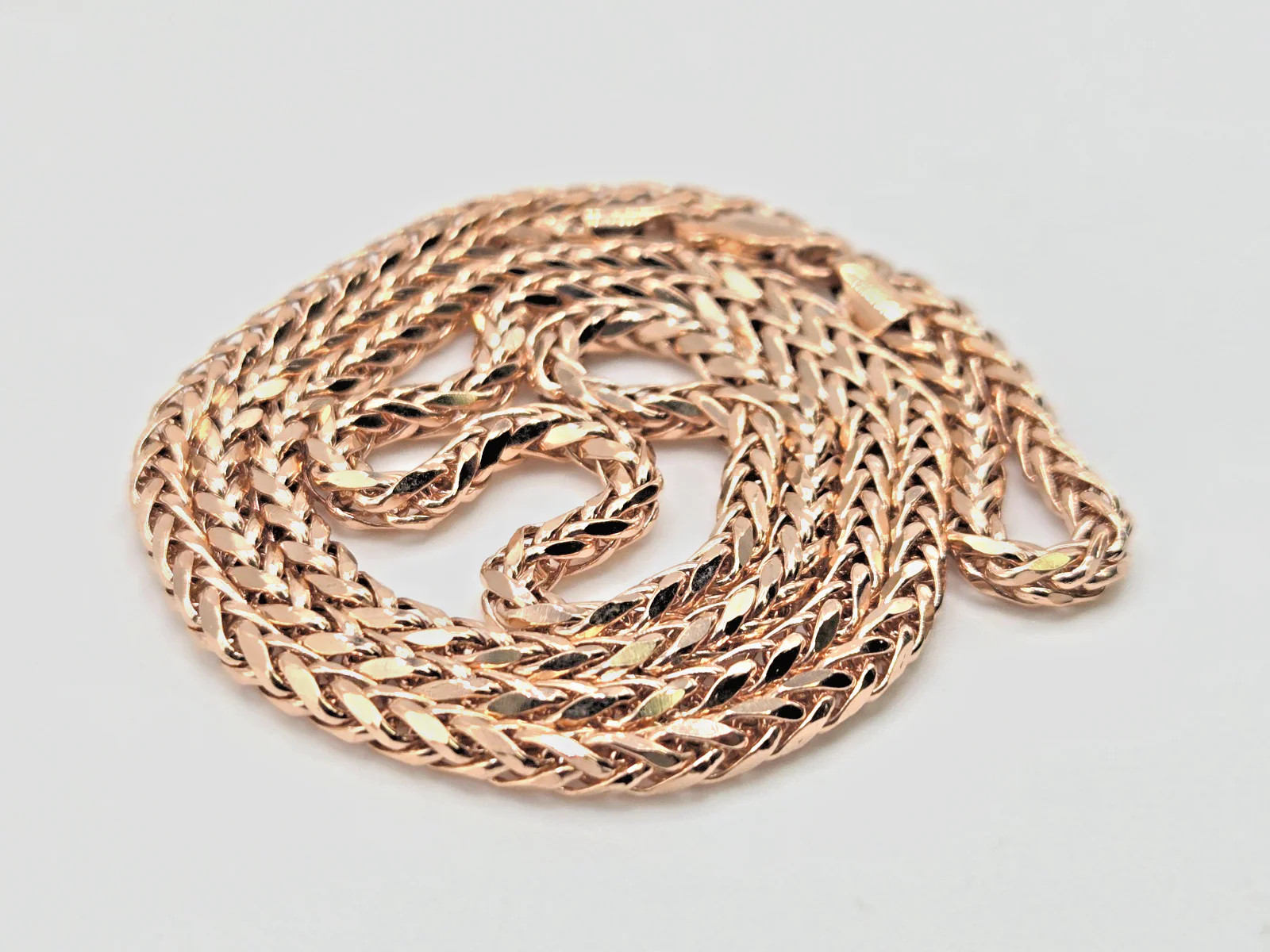10K Rose Gold Franco Wheat Chain 24 inch x 3.2mm x 2.9 mm Lobster Clasp