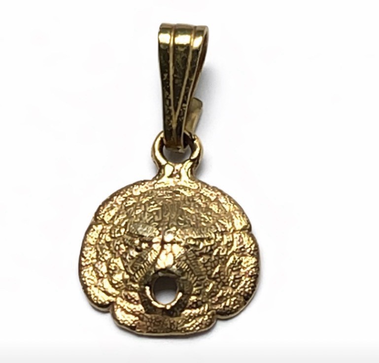 14K Gold Sand Dollar Pendant Dainty Textured Beach Charm 0.5” Chain NOT included