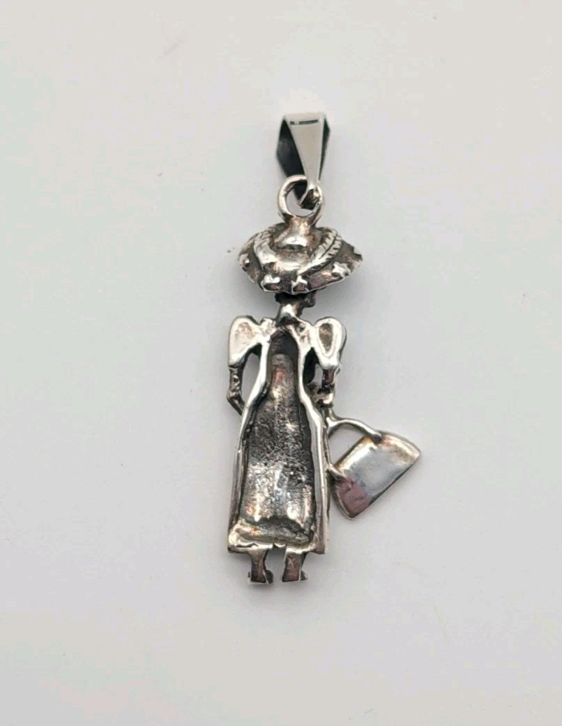 Catrina Day Of The Dead Sterling Silver Pendant w/ Dangle Purse Skeleton Skull