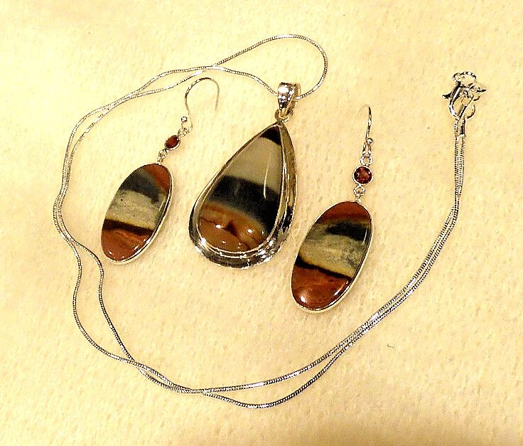 Polygram Jasper Premium Quality 925 Sterling Silver Pendant/Necklace/Earrings