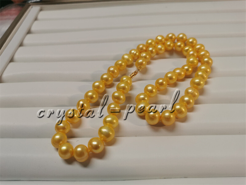 24” 20” 18” GENUINE AAA south sea 10-9MM golden NATURAL PEARL NECKLACE 14k