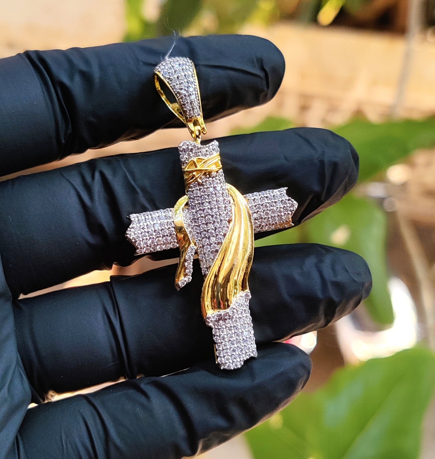 2Ct Round Cut Lab Created Diamond Jesus Cross Pendant 14K Yellow Gold Plated