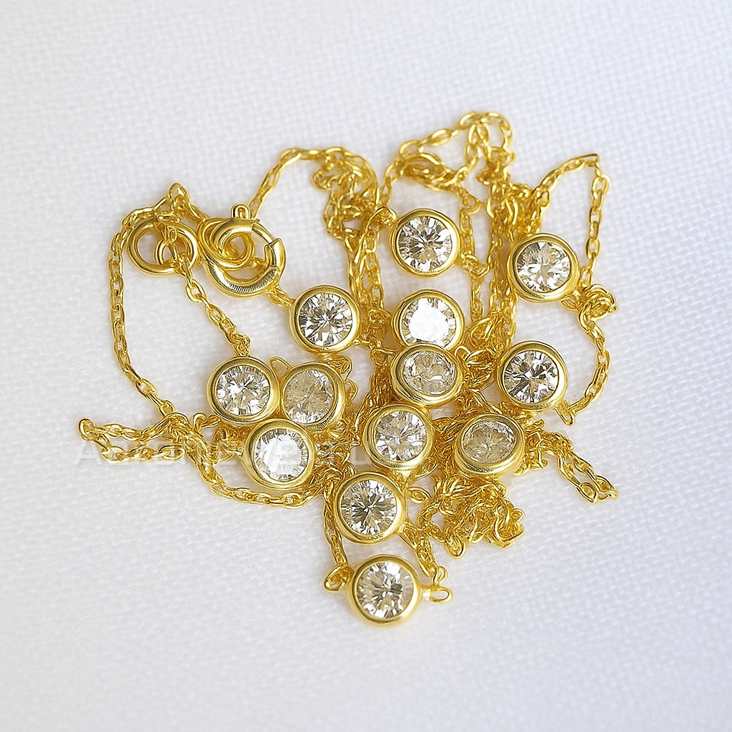 Bezel Set 3.00Ct IGI Lab Grown Diamond Station Necklace | 14K Yellow Gold 18″