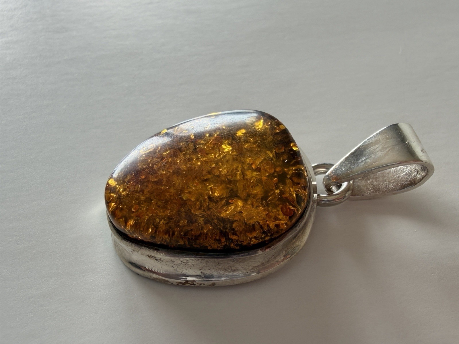 Amber Stone In Sterling Silver Pendant