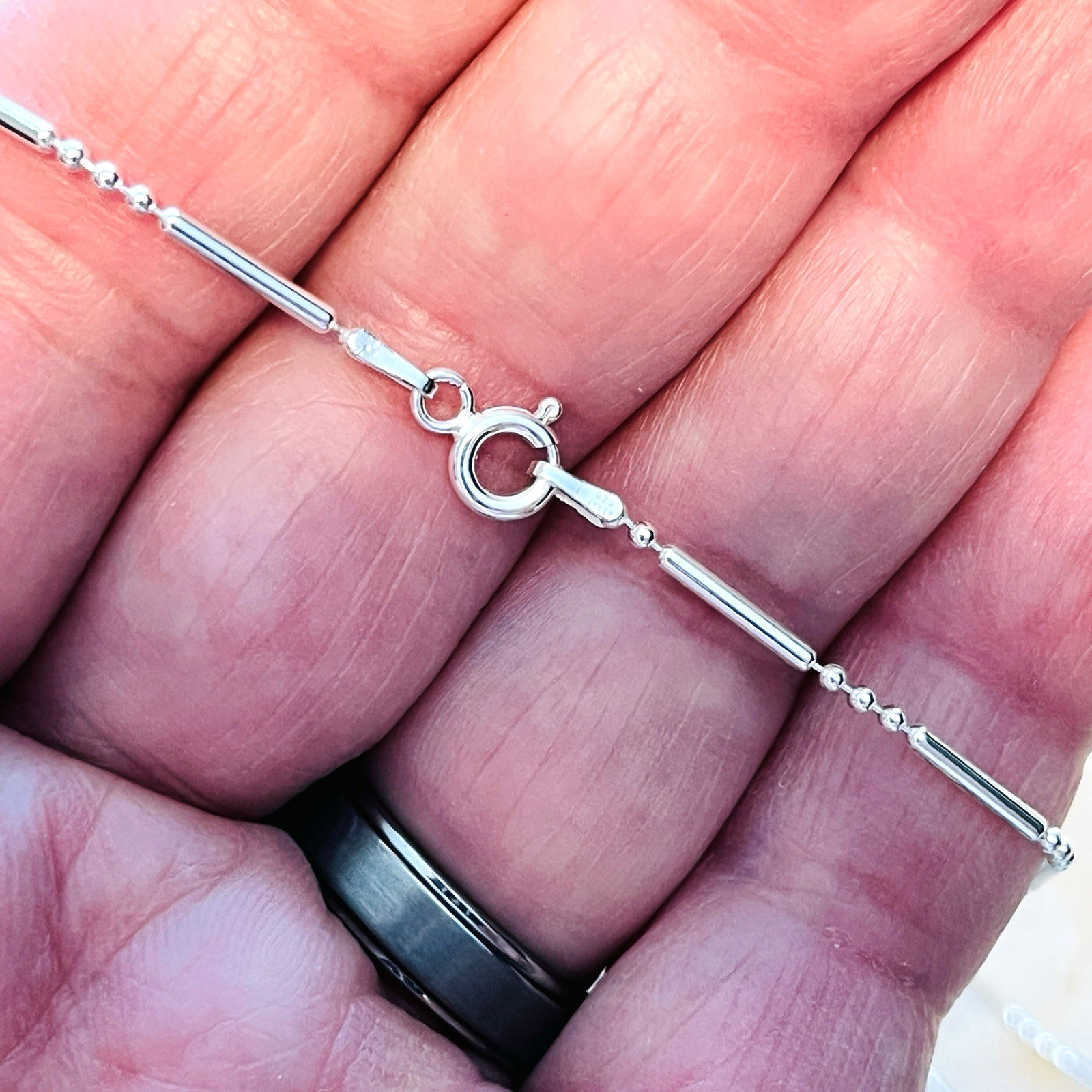 VINTAGE .925 ITALIAN STERLING BEAD & BAR CHAIN LINK NECKLACE 1MM X 24” – 5 GRAMS