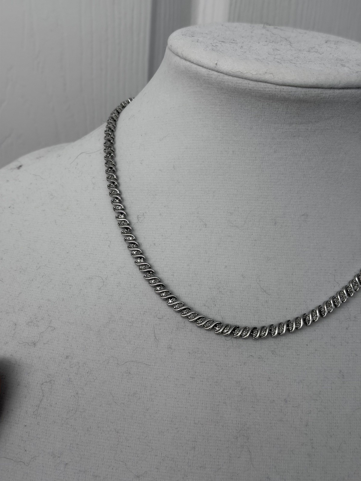 Vintage 17” Diamond Tennis Chain Necklace – 200 Melee Diamonds, 24g .925 Silver