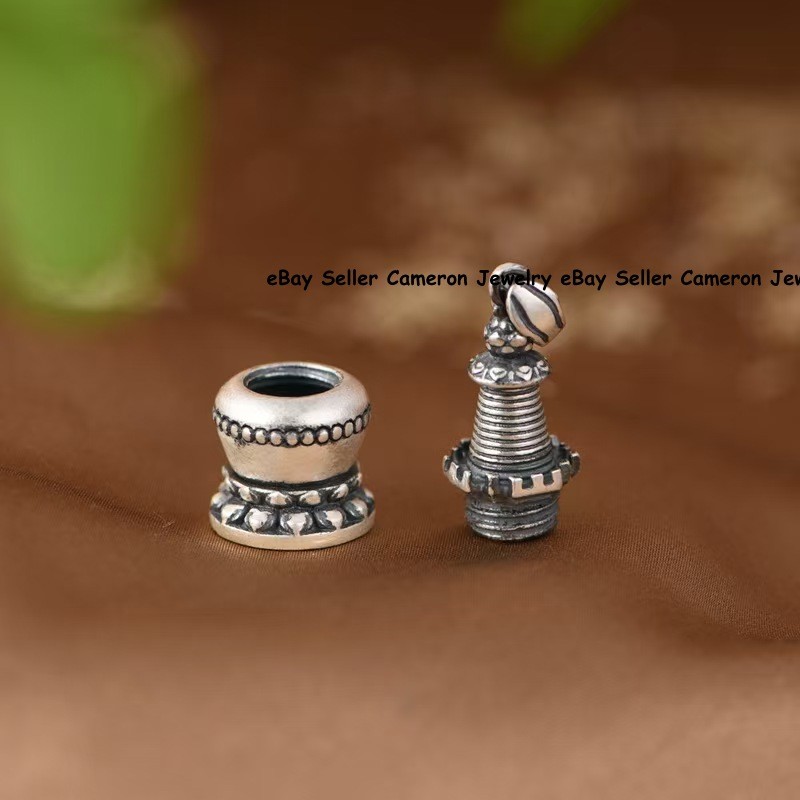 999 Pure SilverBuddhist Stupa Pendant Tibetan Style Charm Can Open 11-12g