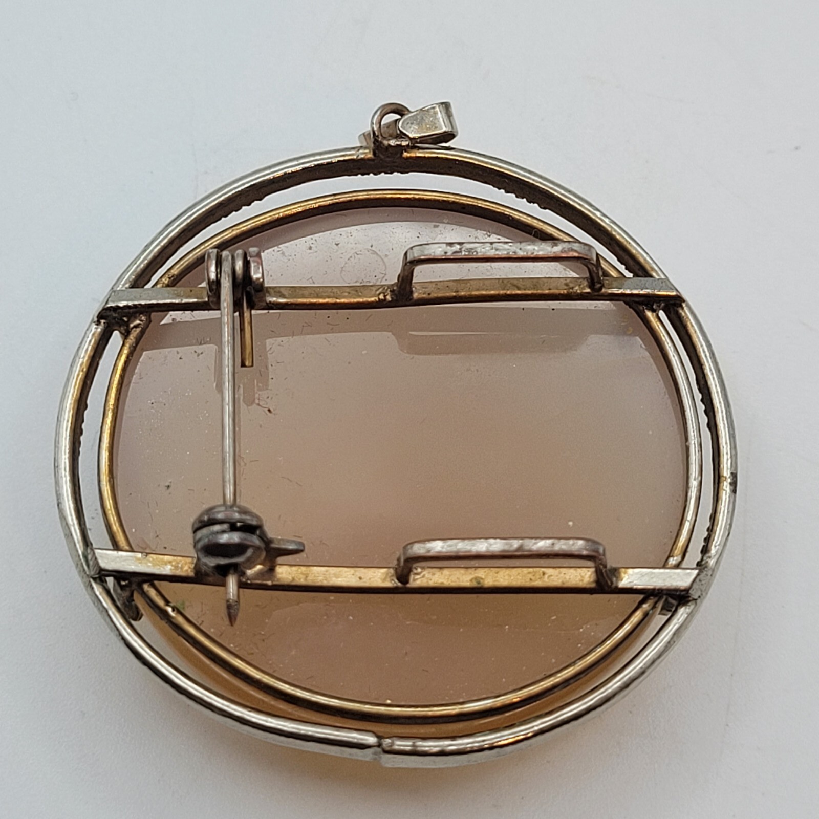 Vintage Rose Agate Round Prong Set Dual Pendant & Pin, Unbranded