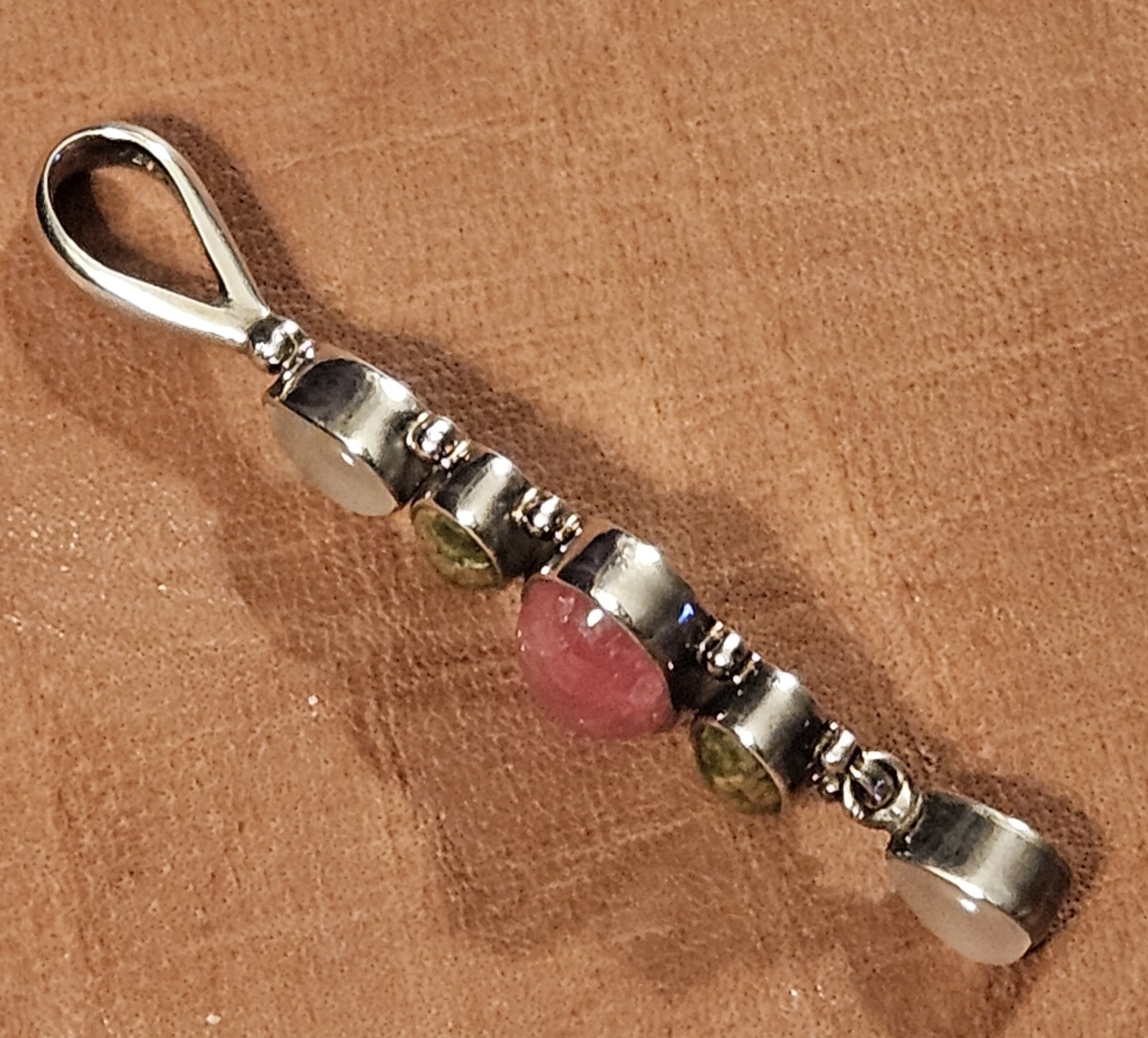 VNTG 2-5/8″ Sajen 925 Pink Quartz Unakite Rhodonite Multistone Gemstone Pendant