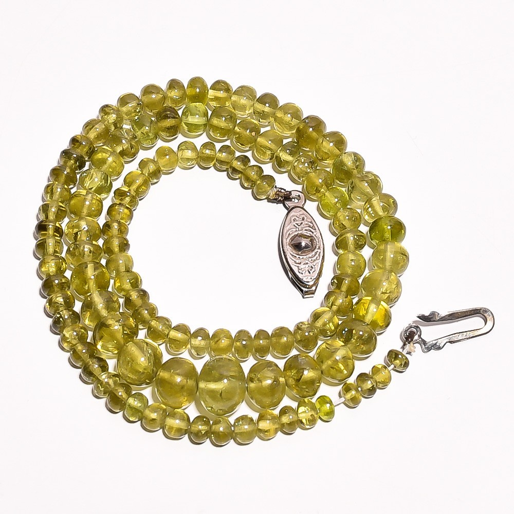 102.05 Ct Peridot Natural AAA Gemstone Necklace Smooth Rondelle Beads 15″ Green