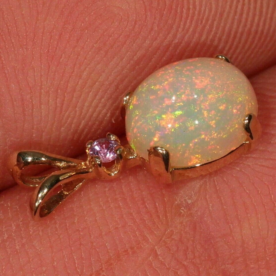 3Ct Oval Cut Fire Opal Diamond Solitaire Pendant 14K Yellow Gold Over