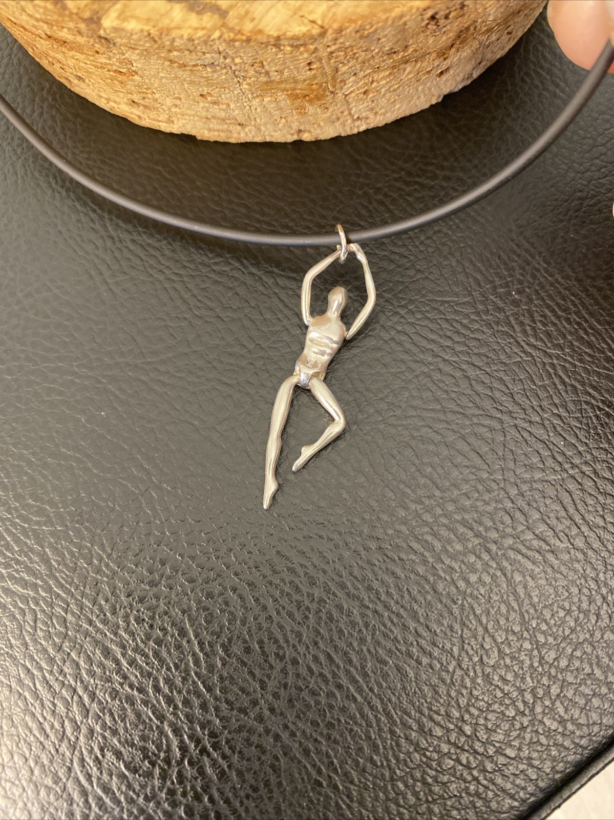 Male Ballet Dancer 2” Sterling Hinged Choker 925 Lobster Clasp Rubber Cord 16”